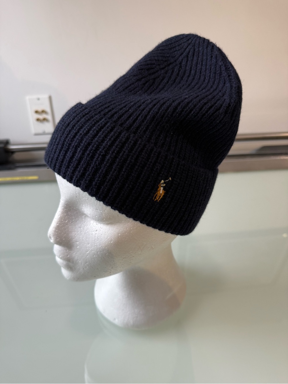Polo Ralph Lauren Navy Blue Wool Blend Ribbed Beanie Toque